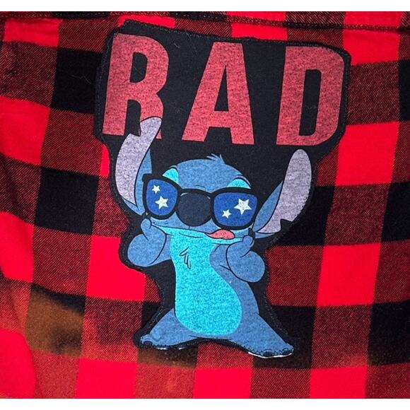 Stitch Rad Kids Plaid Flannel Button Down Shirt SMALL Lilo Disney Unique Red - Picture 2 of 5